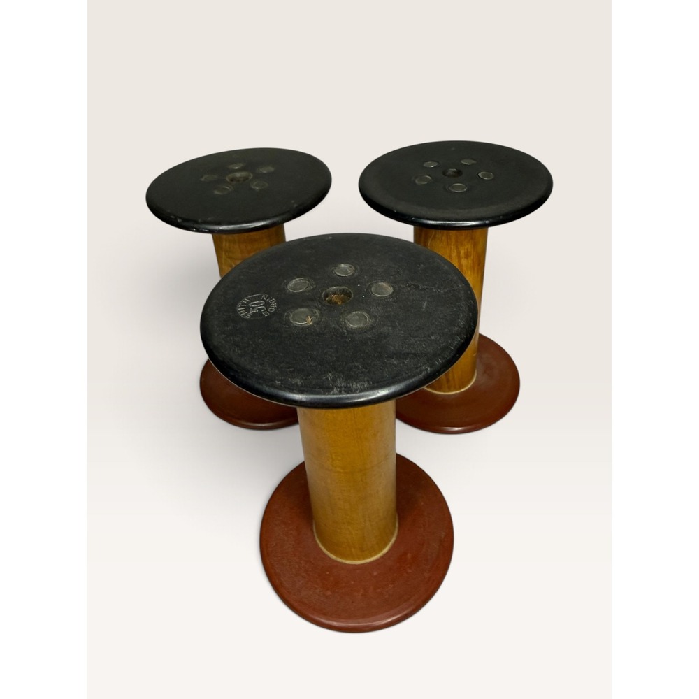 Antique Wooden Bobbins Set of 3 Primitive Industrial Thread Spools Sewing Crafts